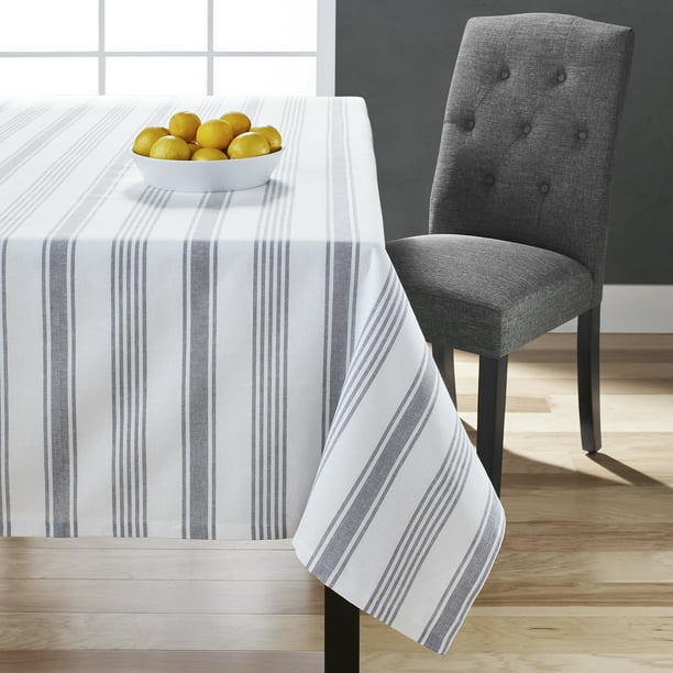 TABLECLOTH LIGHTWEIGHT COTTON Charcoal Grey Stripes